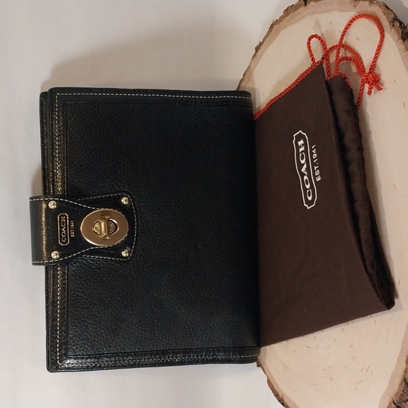 Coach Handbags - Black Pebbled Leather Turn-lock Notebook/Passport/Wallet-Coach Label, no Pen